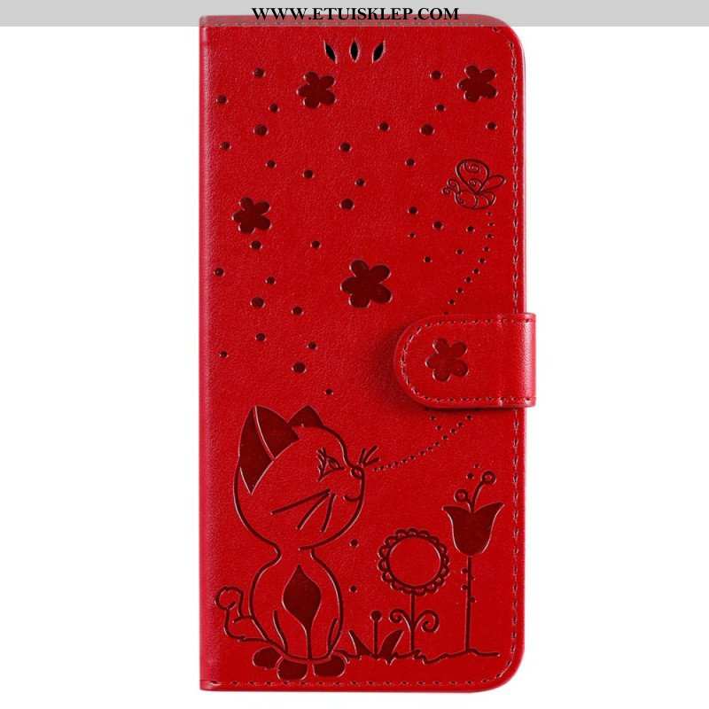 Etui Folio do Samsung Galaxy S23 Ultra 5G z Łańcuch Pasiasty Kot I Pszczoły